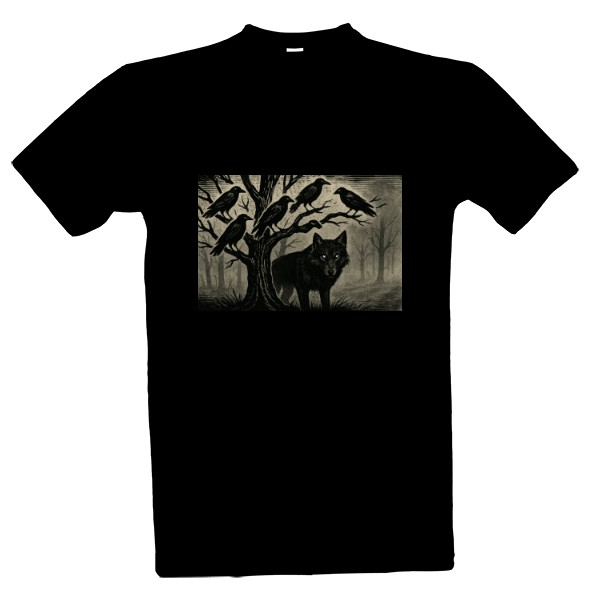 Tričko s potiskem vlk a havrani